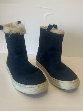 Zara Women's blue Suede Faux-Fur Lined Mid-Calf Boots